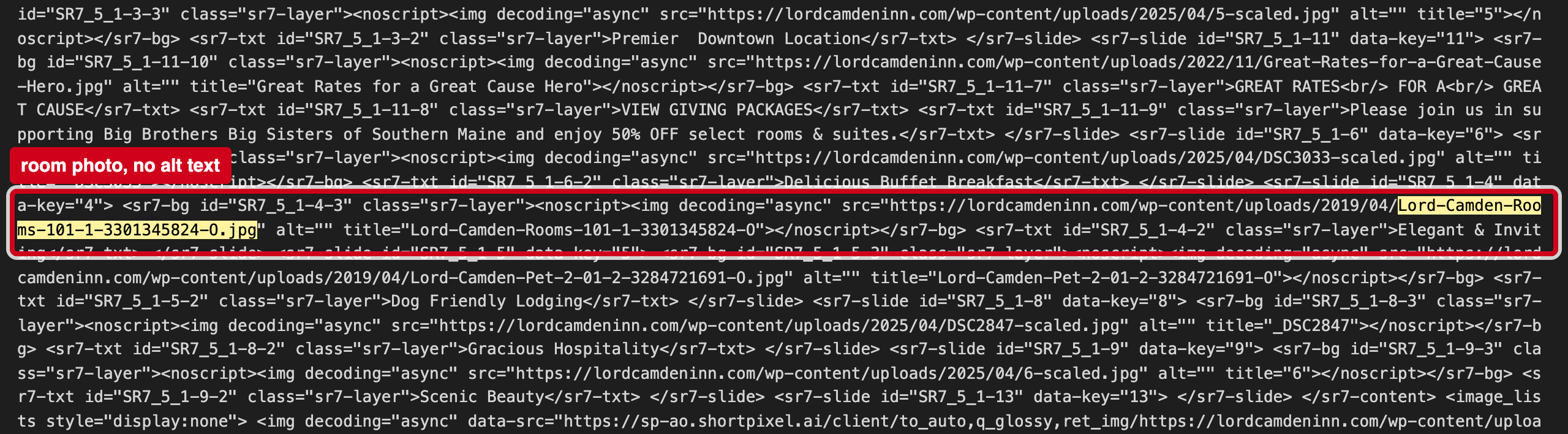 Screenshot: Room photos have no alt text